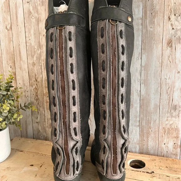 Jeffrey Campbell Over The Knee Grey Leather Boots - Picture 1 of 8